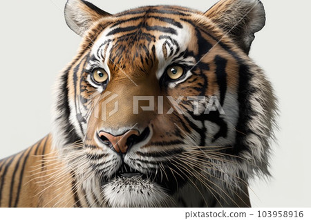 Close up of bengal tiger white background. Generative AI AIG16. 103958916