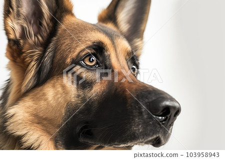 Close up of German Shepherd dog in white background. Generative AI AIG16. Close up of German Shepherd dog in white background. Generative AI AIG16. 103958943