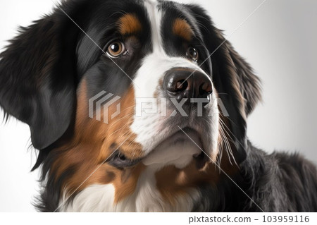 Close up of Bernese Mountain dog with white background very high quality. Generative AI AIG16 Close up of Bernese Mountain dog with white background very high quality. Generative AI AIG16 103959116