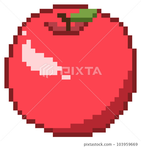 Pixel art of an apple with leaves - Stock Illustration [103959669
