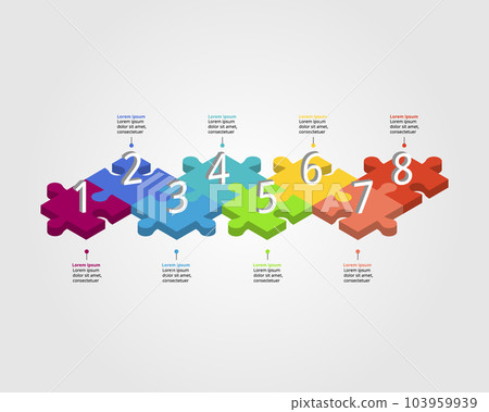 jigsaw timeline with number template for infographic for presentation for 8 element 103959939