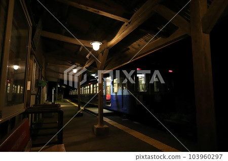 Chiba, Choshi, Choshi Electric Railway, Togawa Station at night Chiba, Choshi, Choshi Electric Railway, Togawa Station at night 103960297