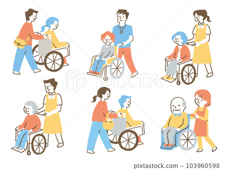 People who help people in wheelchairs _ set _ color People who help people in wheelchairs _ set _ color 103960598