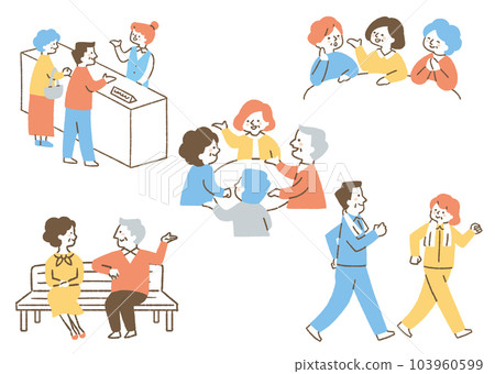 Elderly men and women who are active _ set _ color 103960599