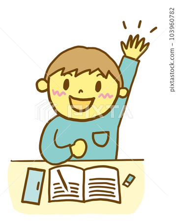 boy raising hand in class 103960782