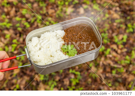 在露營地用篝火做咖哩 103961177