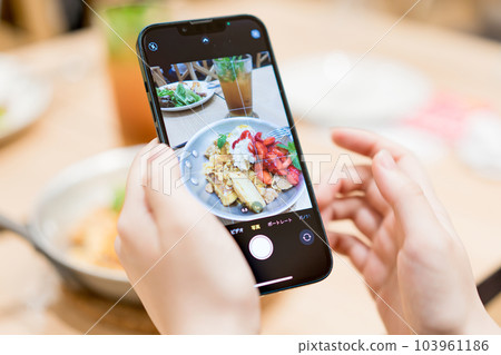 A woman taking a cook on a smartphone 103961186