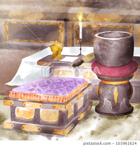 Watercolor painting of Buddhist ritual implements 103961624