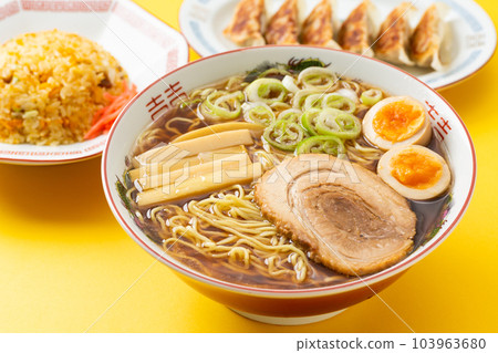 Soy Sauce Ramen, Gyoza and Fried Rice 103963680