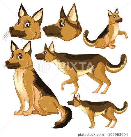Set of german shepherd dog cartoon character with head and facial expression 103963694