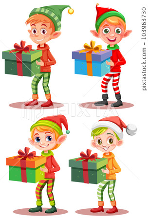 Set of cartoon character holding Christmas gift 103963730