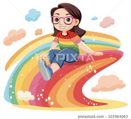 Happy Girl on Rainbow Wave Happy Girl on Rainbow Wave 103964063