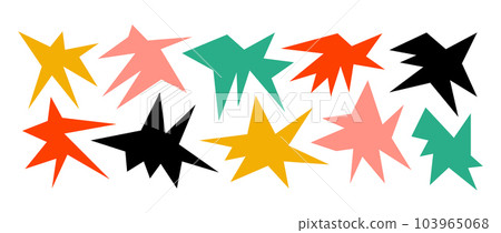 Colorful sharp irregular shapes set. Abstract bright geometric edgy elements collection. Asymmetric angular forms for banners, collages, posters, stickers. Design bundle vector.  103965068