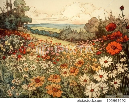illustration of a flower meadow in spring illustration of a flower meadow in spring 103965692