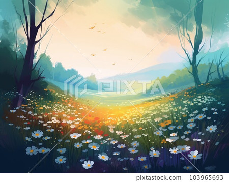 illustration of a flower meadow in spring illustration of a flower meadow in spring 103965693
