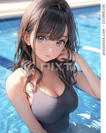 Pool school swimsuit High school girl Stock Illustration