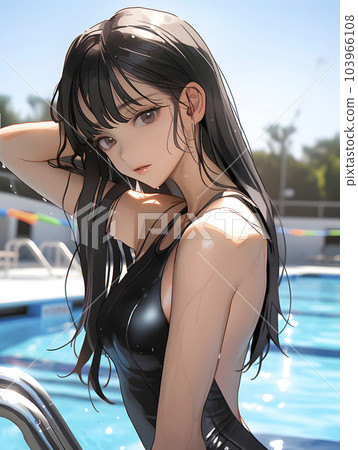 Pool school swimsuit High school girl Stock Illustration