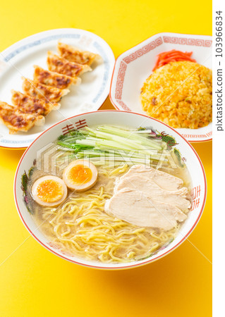 Chicken salt ramen, dumplings and fried rice 103966834