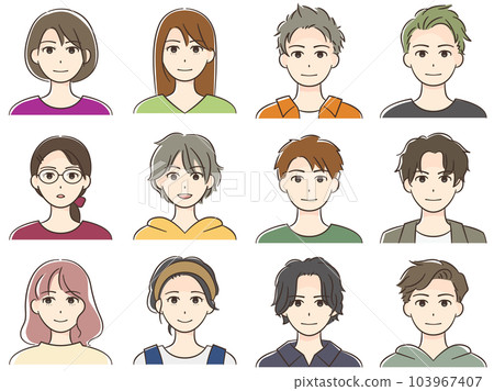 Faces of young Asian men and women 12 patterns 103967407