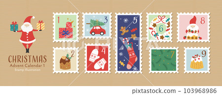 Postage stamp-style advent calendar illustration-1 103968986