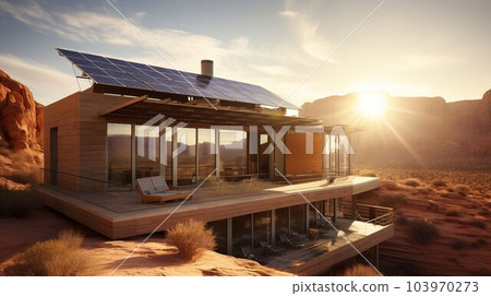 Solar panels as alternative sources of energy, green energy in the desert, ai generated 103970273