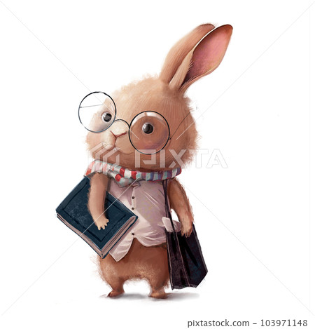 cute cartoon hare with glasses and book cute cartoon hare with glasses and book 103971148