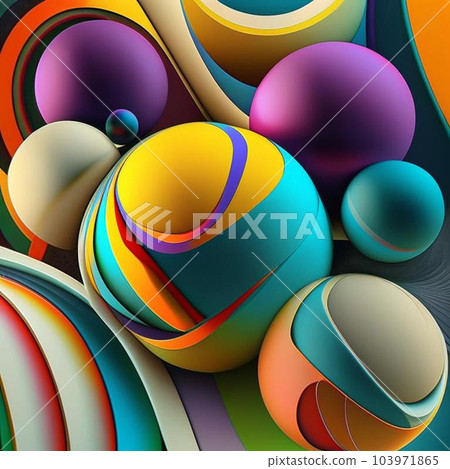 Abstract futuristic contemporary modern cosmic design in cartoon style with spheres, stripes and lines. Abstract futuristic contemporary modern cosmic design in cartoon style with spheres, stripes and lines. 103971865