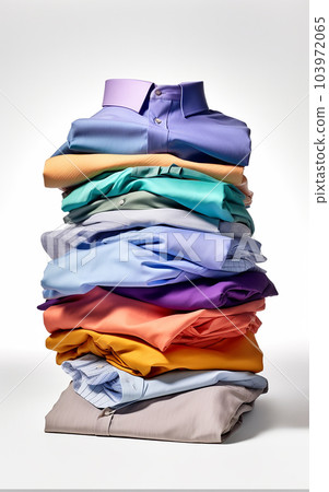 Stack of colorful folded shirts. Household concept. Stack of colorful folded shirts. Household concept. 103972065
