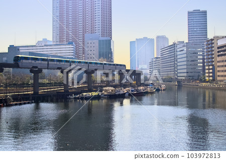 Tokyo Monorail and Shibaura West Canal Tokyo Monorail and Shibaura West Canal 103972813