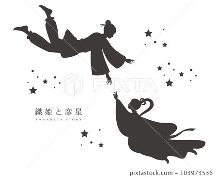 Tanabata Orihime and Hikoboshi silhouette illustration material vector Tanabata festival July 103973536