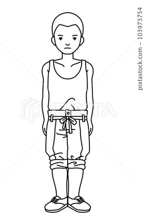A line drawing of a wartime male soldier in a running shirt 103973754