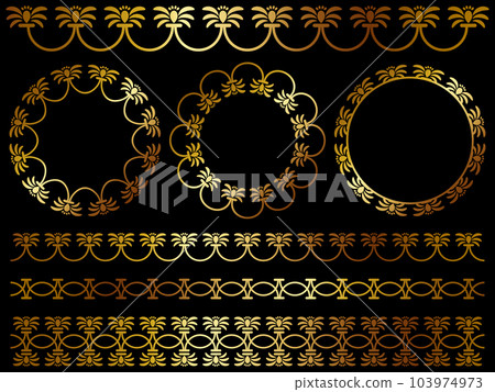 Decorative ruled set of flowers and vines gold Decorative ruled set of flowers and vines gold 103974973