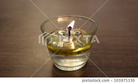 Glass candle light at the dinner table, romantic, or aromatic. 103975330