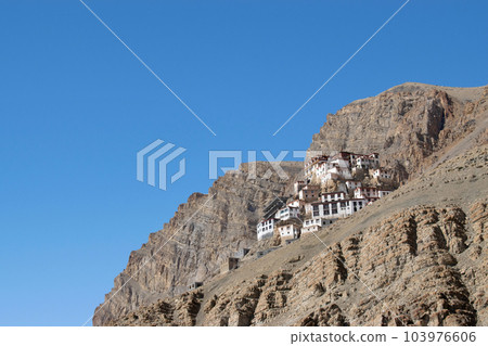 Kye Gompa a Tibetan Buddhist monastery on top of a hill at 4,166 metres above sea level, close to Spiti River, Himachal Pradesh, India Kye Gompa a Tibetan Buddhist monastery on top of a hill at 4,166 metres above sea level, close to Spiti River, Himachal Pradesh, India 103976606
