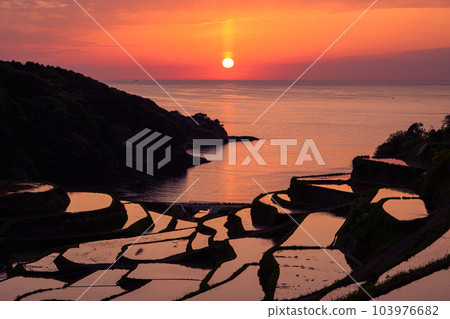 佐賀縣濱之浦梯田和日落 佐賀縣濱之浦梯田和日落 103976682