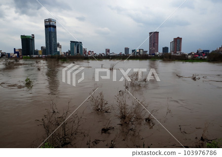 Flash flood. Torrential rains that fill the rivers and roads instantly causing flooding. Rain concept. Torrential rain. Floods. Flash flood. Torrential rains that fill the rivers and roads instantly causing flooding. Rain concept. Torrential rain. Floods. 103976786