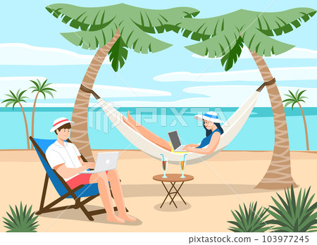 workcation, work life balance illustration workcation, work life balance illustration 103977245