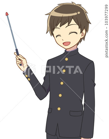 A school boy with a pointing stick laughs A school boy with a pointing stick laughs 103977299