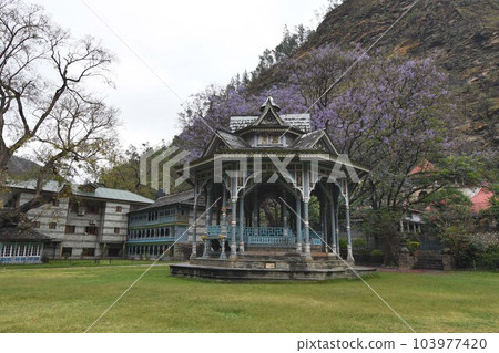 Garden view of Rampur Palace at Rampur Bushahr in Shimla, Himachal Pradesh, India. Once served as the Winter Capital of the former princely state of Bushahr Garden view of Rampur Palace at Rampur Bushahr in Shimla, Himachal Pradesh, India. Once served as the Winter Capital of the former princely state of Bushahr 103977420