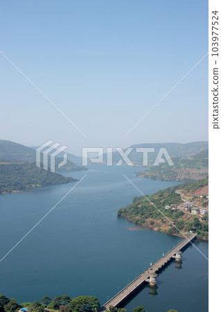 Portrait shot overlooking the City of Lavasa , Pune, India 103977524