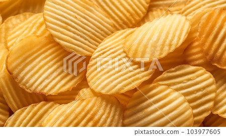 Delicious crispy potato chips, famous snack, fat food, wallpaper, texture, for banner, flyer Delicious crispy potato chips, famous snack, fat food, wallpaper, texture, for banner, flyer 103977605