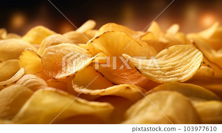 Delicious crispy potato chips, famous snack, fat food, wallpaper, texture, for banner, flyer Delicious crispy potato chips, famous snack, fat food, wallpaper, texture, for banner, flyer 103977610