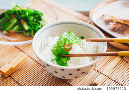 Rice to eat with pickled vegetables Rice to eat with pickled vegetables 103978220