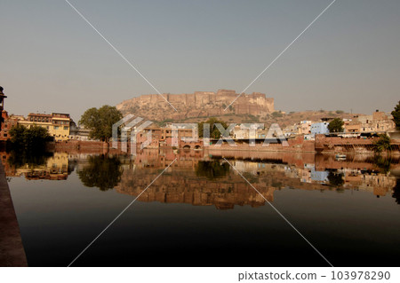 Gulab Sagar Lake in old city near Sardar Market of Jodhpur. Constructed in 1788 by Gulab Rai the beloved of Maharaja Vijay Singh. Jodhour, Rajasthan, India Gulab Sagar Lake in old city near Sardar Market of Jodhpur. Constructed in 1788 by Gulab Rai the beloved of Maharaja Vijay Singh. Jodhour, Rajasthan, India 103978290