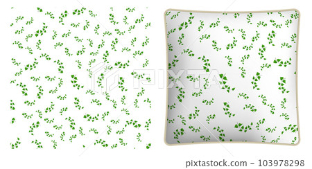 Square decorative pillow, bedroom accessory decorated thin birch twigs and green leaves seamless pattern. Floral ornament. Vector ornament for design of posters and printing on textile Square decorative pillow, bedroom accessory decorated thin birch twigs and green leaves seamless pattern. Floral ornament. Vector ornament for design of posters and printing on textile 103978298