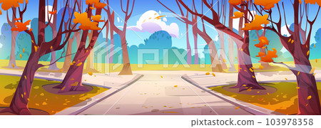 Autumn forest park road street cartoon landscape 103978358