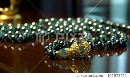Beautiful rosary on dark background, for banners, articles, ads, Ramadan, prayer 103978751