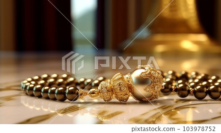 Beautiful rosary on dark background, for banners, articles, ads, Ramadan, prayer 103978752