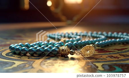 Beautiful rosary on dark background, for banners, articles, ads, Ramadan, prayer Beautiful rosary on dark background, for banners, articles, ads, Ramadan, prayer 103978757