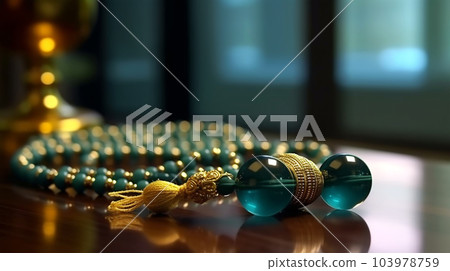 Beautiful rosary on dark background, for banners, articles, ads, Ramadan, prayer 103978759